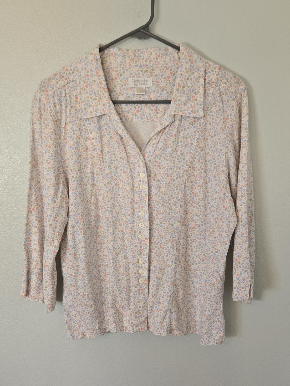 Christopher & Banks | VTG Floral Print Linen Blend Button Down Top Size Large